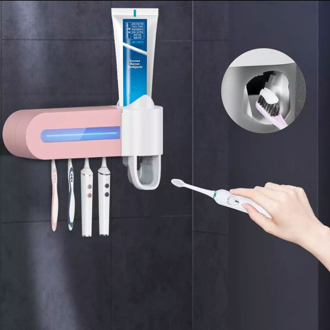 UV Toothbrush Holder 4 Slot Toothpaste Dispenser Toothbrush Storage Box